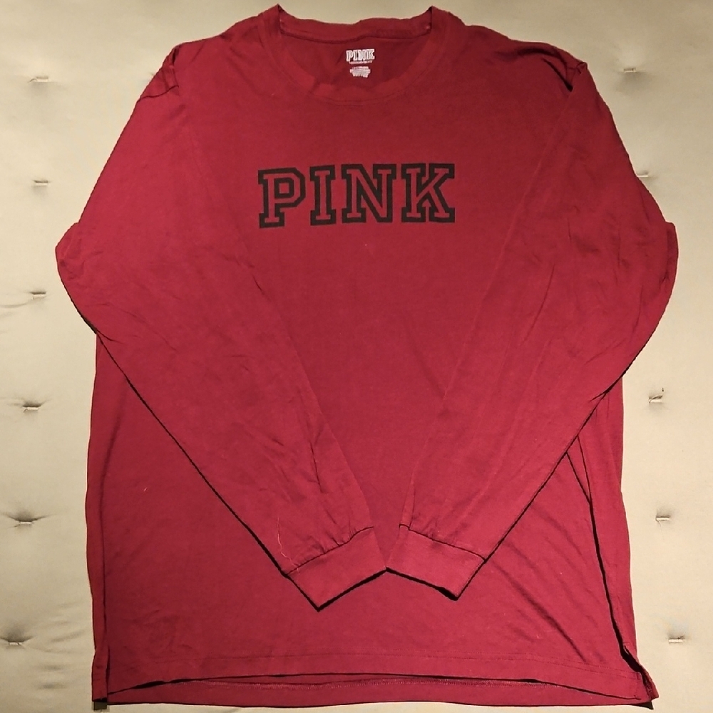 PINK Victoria's Secret  Burgundy Long Sleeve Campus Tee